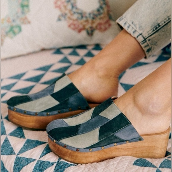[🌟 PRICE FIRM] SEZANE x Sea NY Davia Clogs Denim Blue Suede Leather Patchwork - Picture 2 of 13